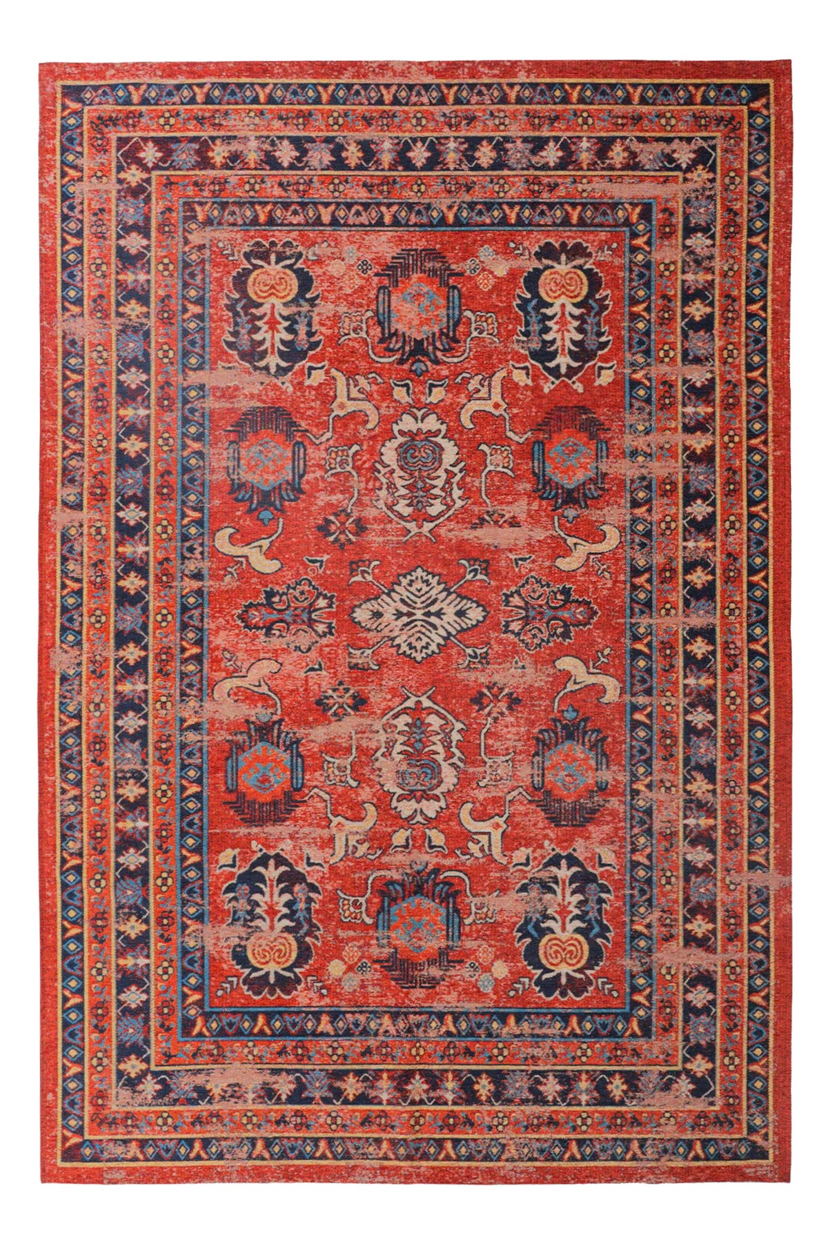 Nayra Kuman 27 Kaymaz Tabanlı Yıkanabilir Klasik Kilim - Kırmızı — üstten görünüm