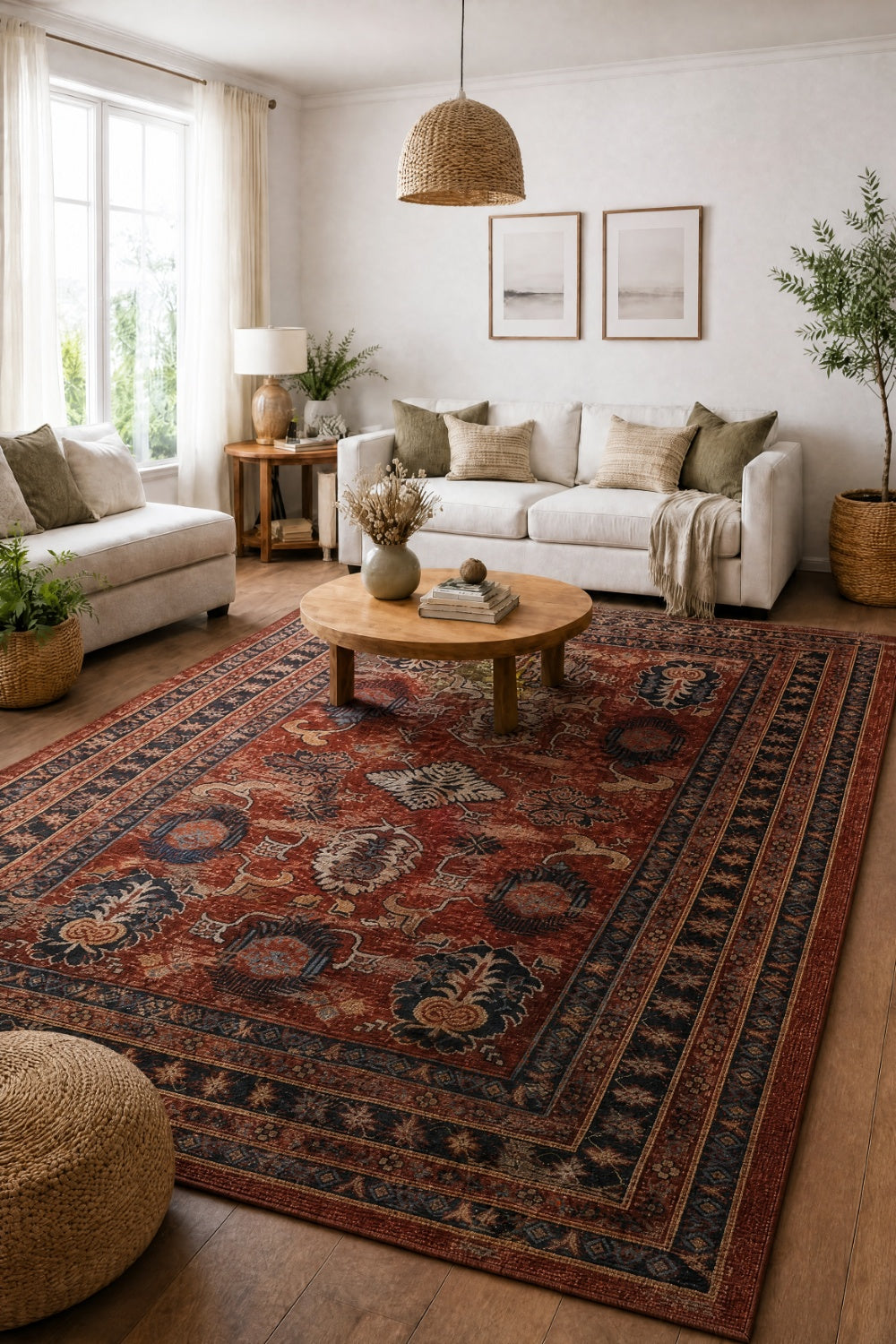 Nayra Kuman 27 Kaymaz Tabanlı Yıkanabilir Klasik Kilim — ortam görünümü