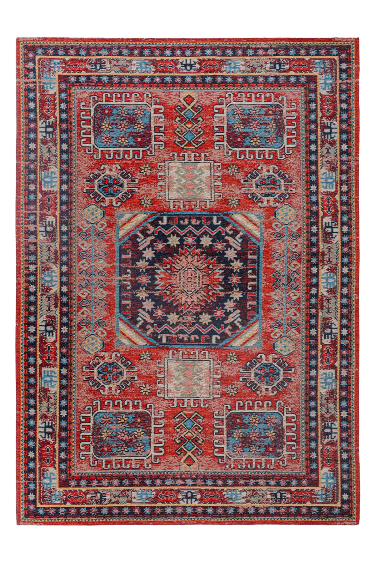 Nayra Kuman 32 Kaymaz Tabanlı Yıkanabilir Klasik Kilim - Kırmızı — üstten görünüm