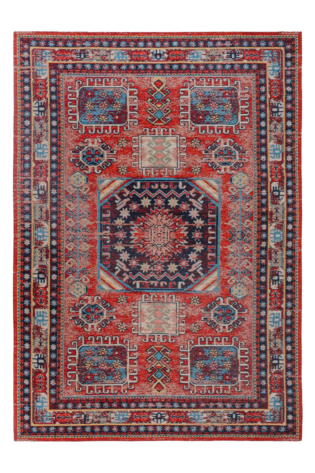 Nayra Kuman 32 Kaymaz Tabanlı Yıkanabilir Klasik Kilim - Kırmızı — üstten görünüm