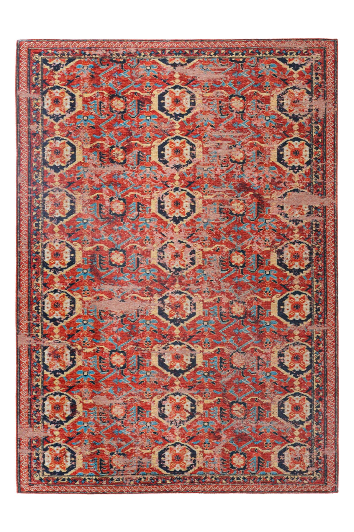 Nayra Kuman 33 Kaymaz Tabanlı Yıkanabilir Klasik Kilim - Kırmızı — üstten görünüm