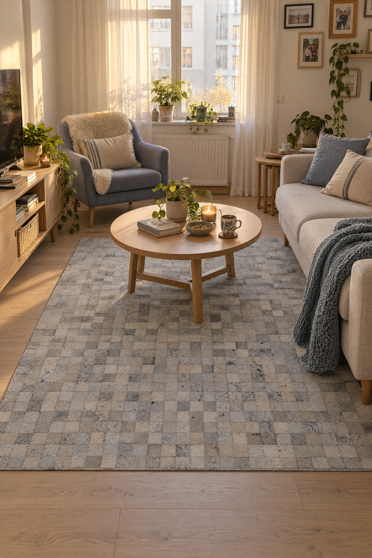 Naar Halı Tay Deri Patchwork El Yapımı Dekoratif Halı 146x179