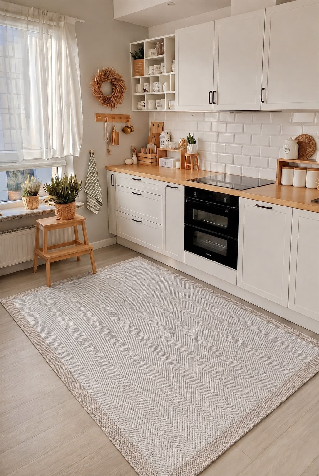 Sisalia NS953 Bordürlü Sisal Halı - Krem Bej — ortam görseli