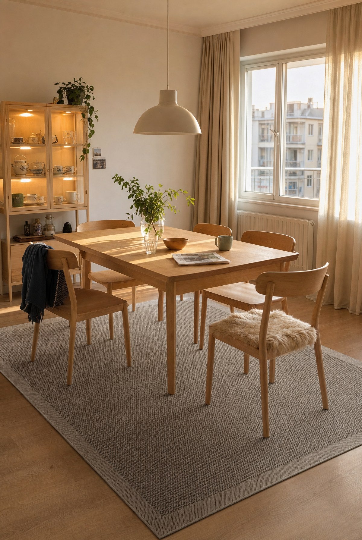 Sisalia NS957 Bordürlü Sisal Halı - Krem Gri — ortam görseli