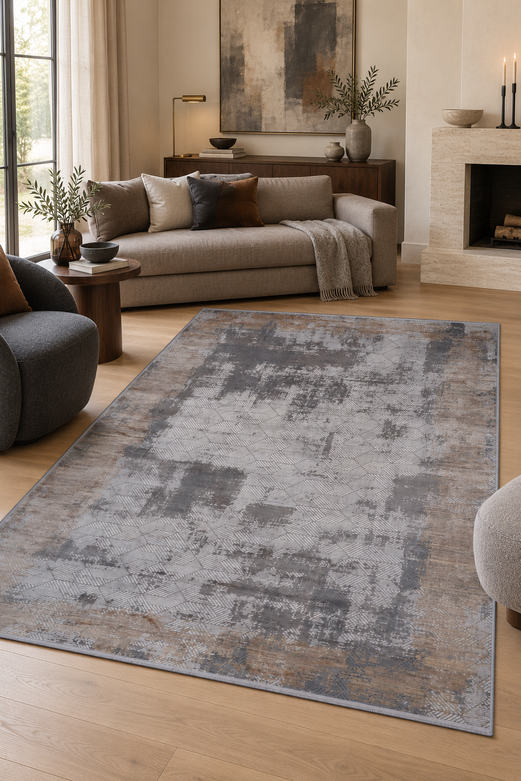 Romans Naturel 1708 Gri Salon Halısı
