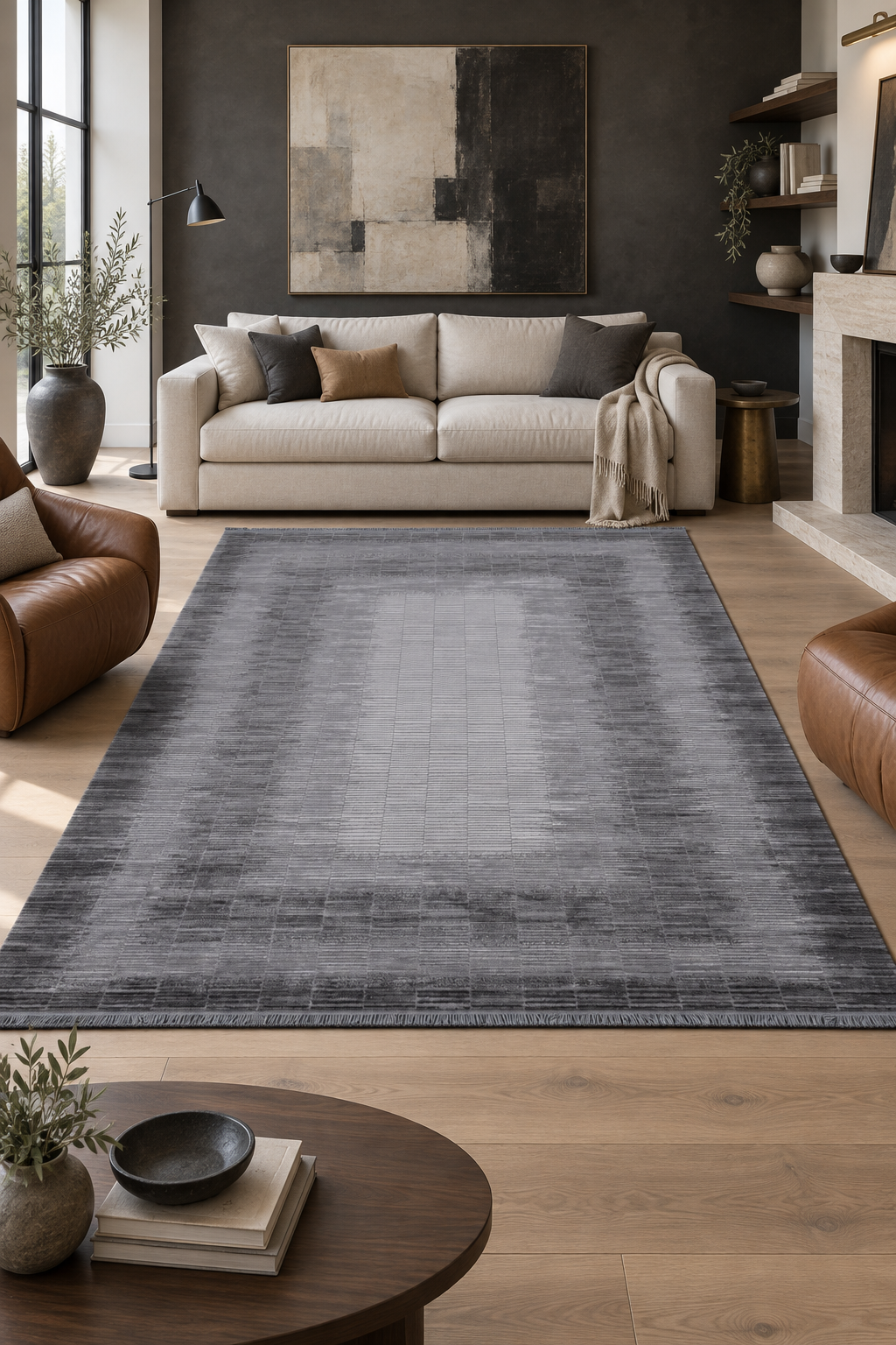 Norm 6217 Gri Modern Salon ve Mutfak Halısı Kesme Halı