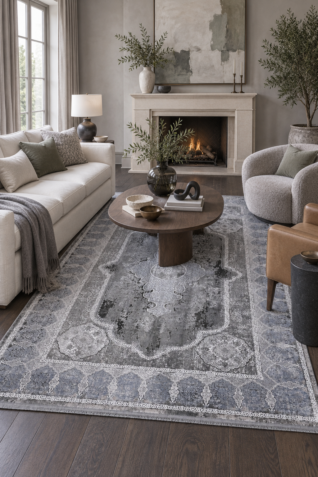Naar Karia 31536 Bambu Halı - Gri