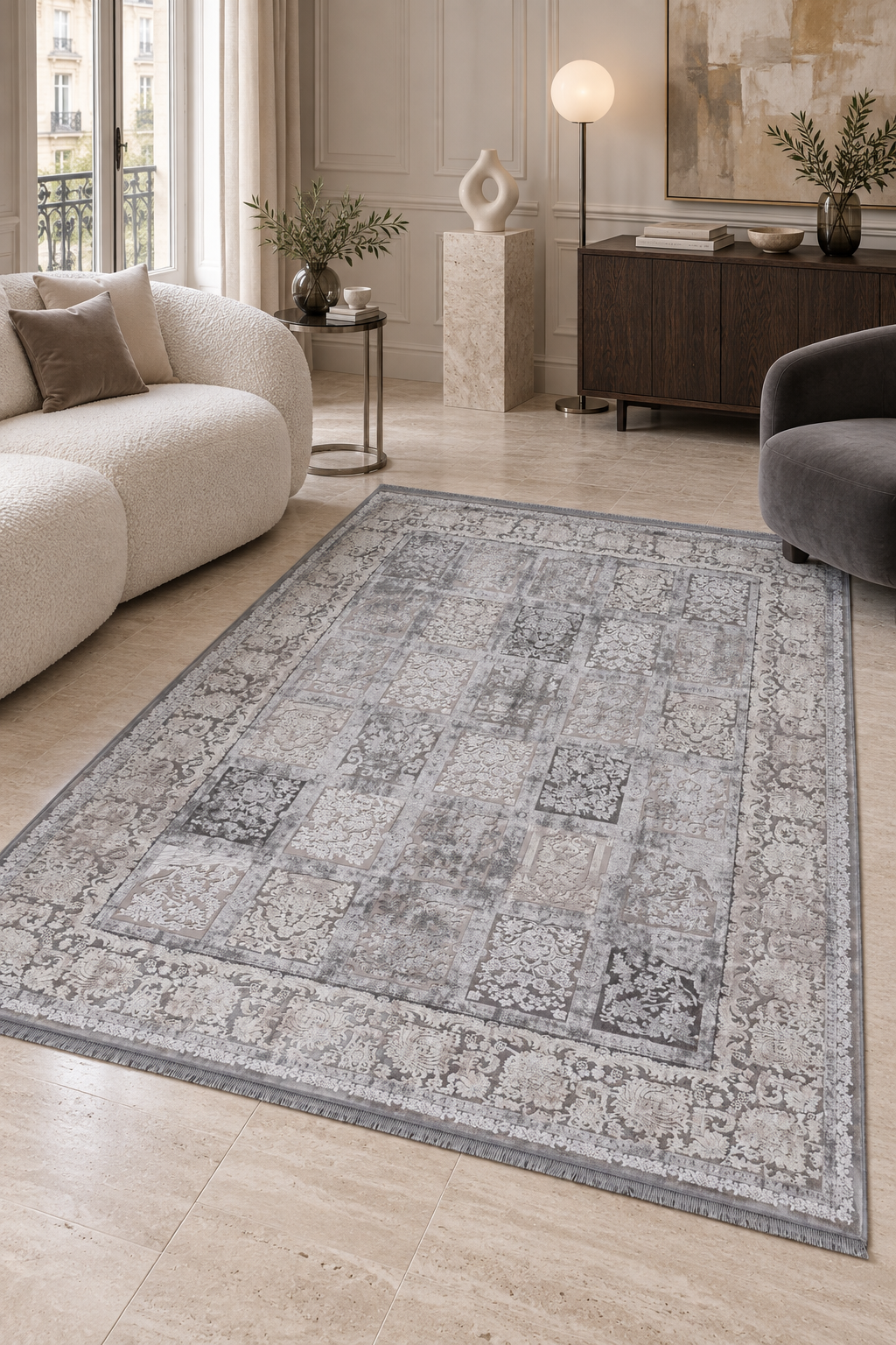 Naar Karia 33141 Bambu Halı - Gri