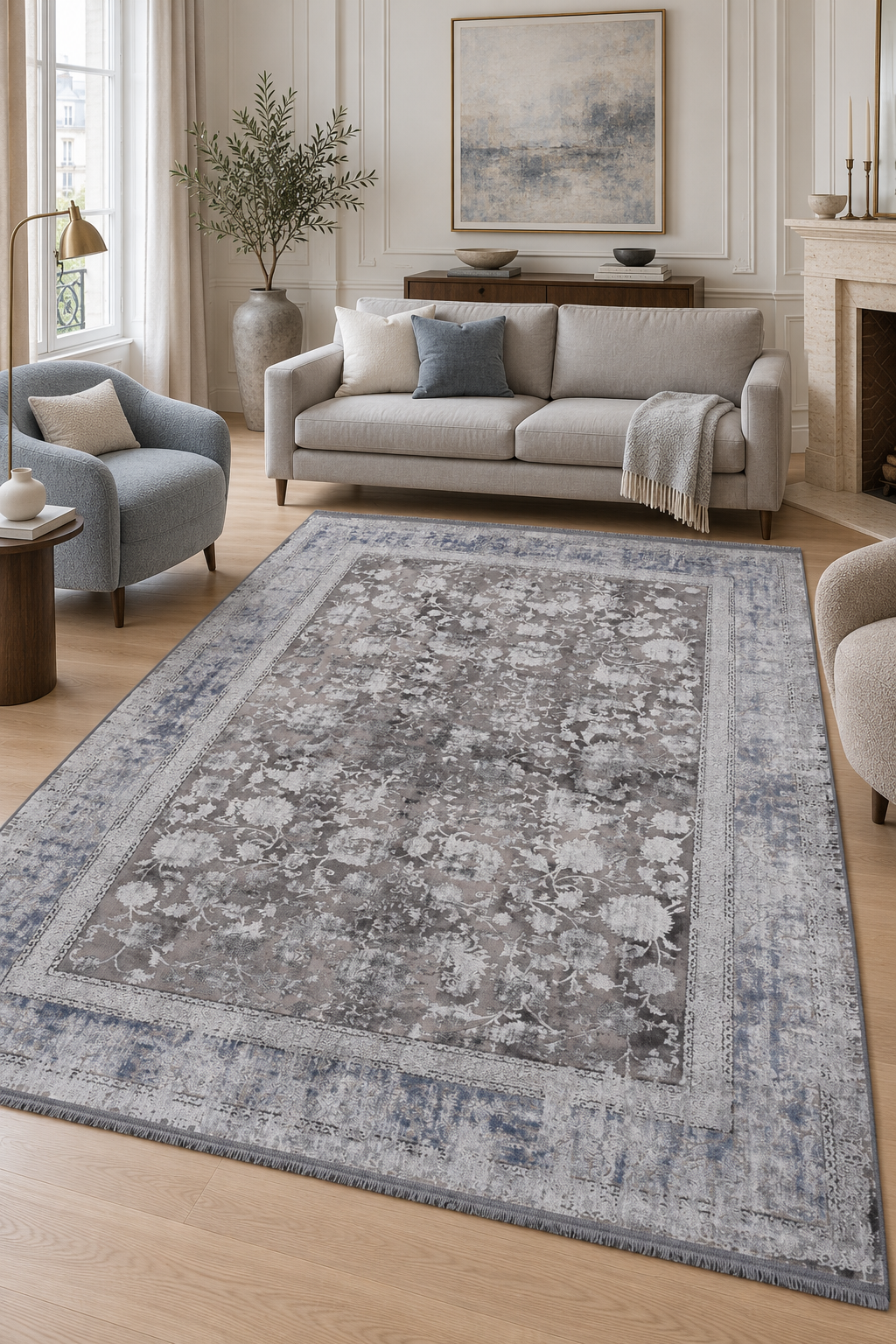 Naar Karia 33142 Bambu Halı - Gri
