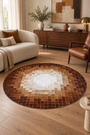 Naar Halı Tay Deri Patchwork El Yapımı Daire Halı 150x150