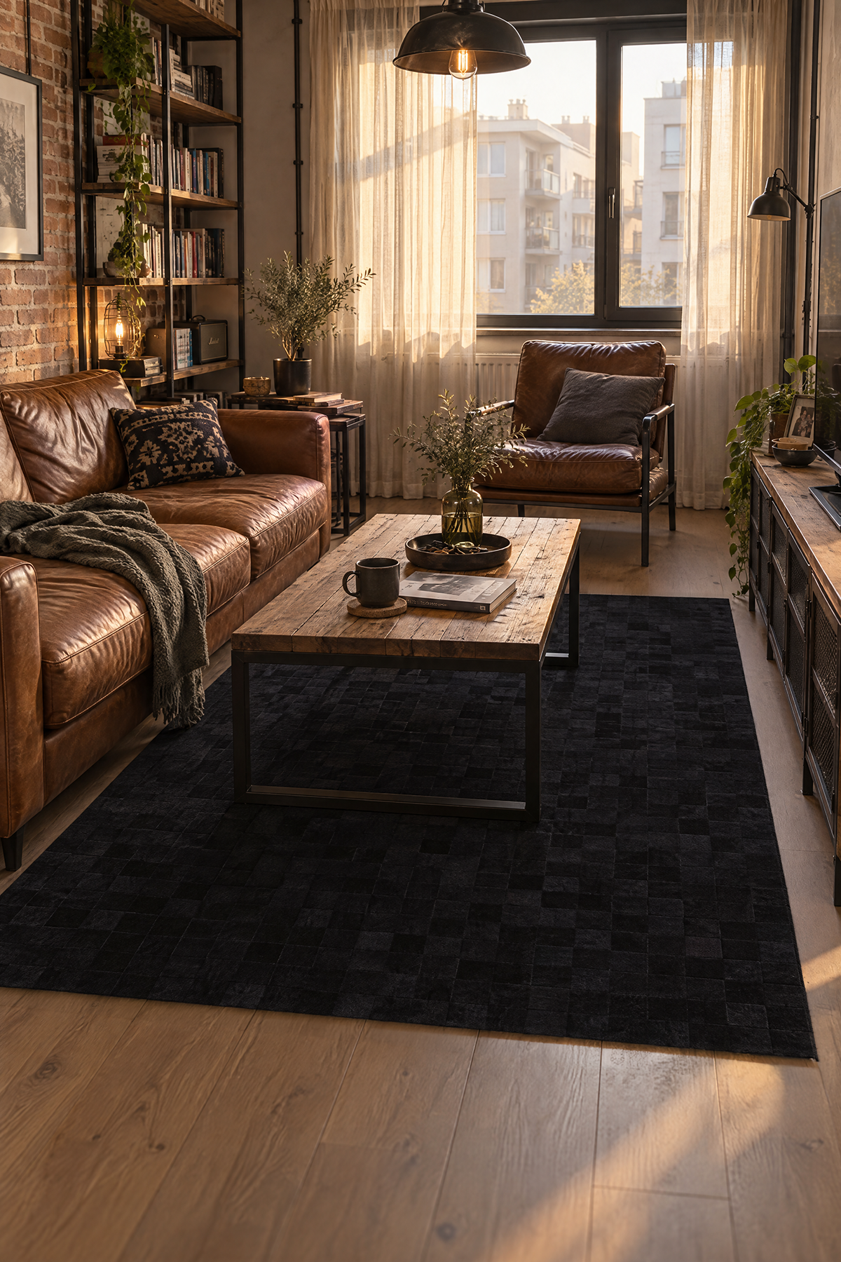 Naar Halı Tay Deri Patchwork El Yapımı Dekoratif Halı 123x183
