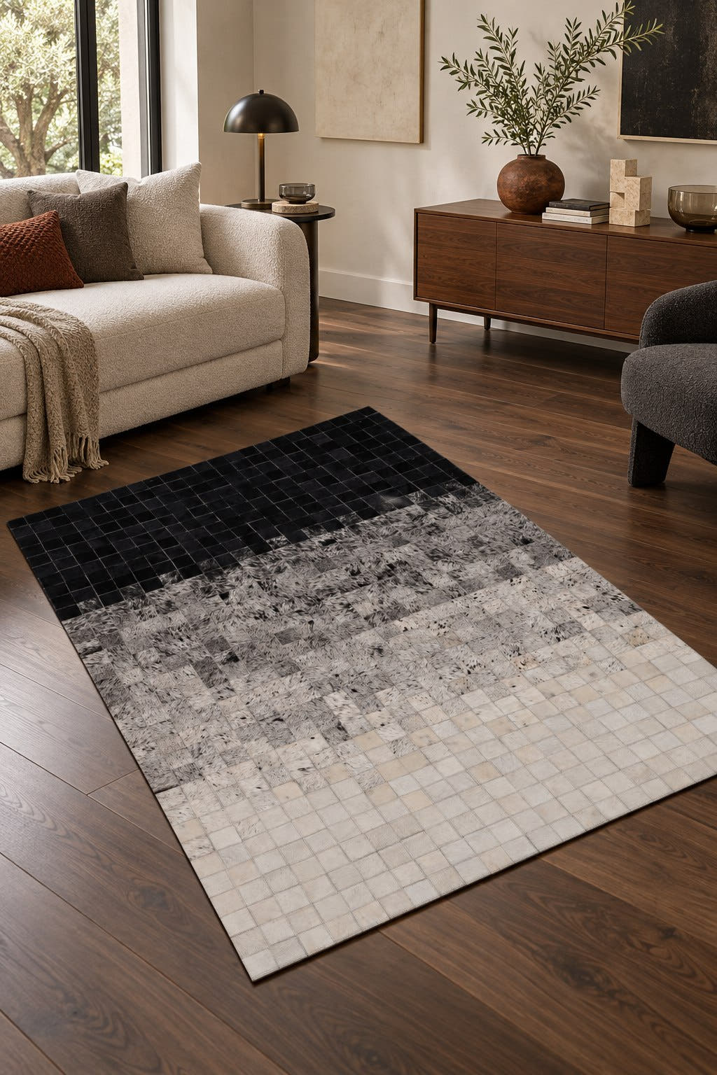 Naar Halı Tay Deri Patchwork El Yapımı Dekoratif Halı — ortam görünümü