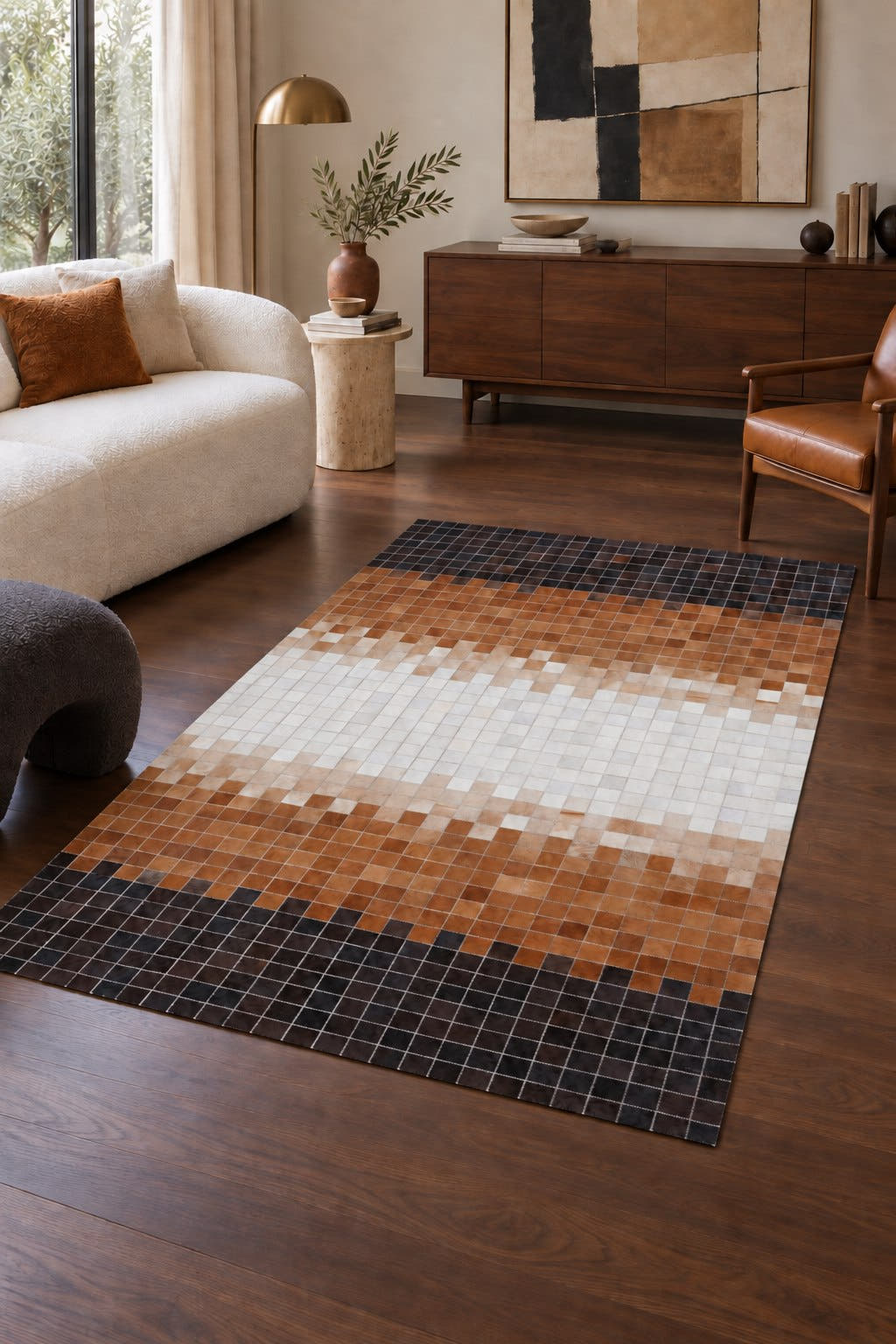 Naar Halı Tay Deri Patchwork El Yapımı Dekoratif Halı — ortam görünümü