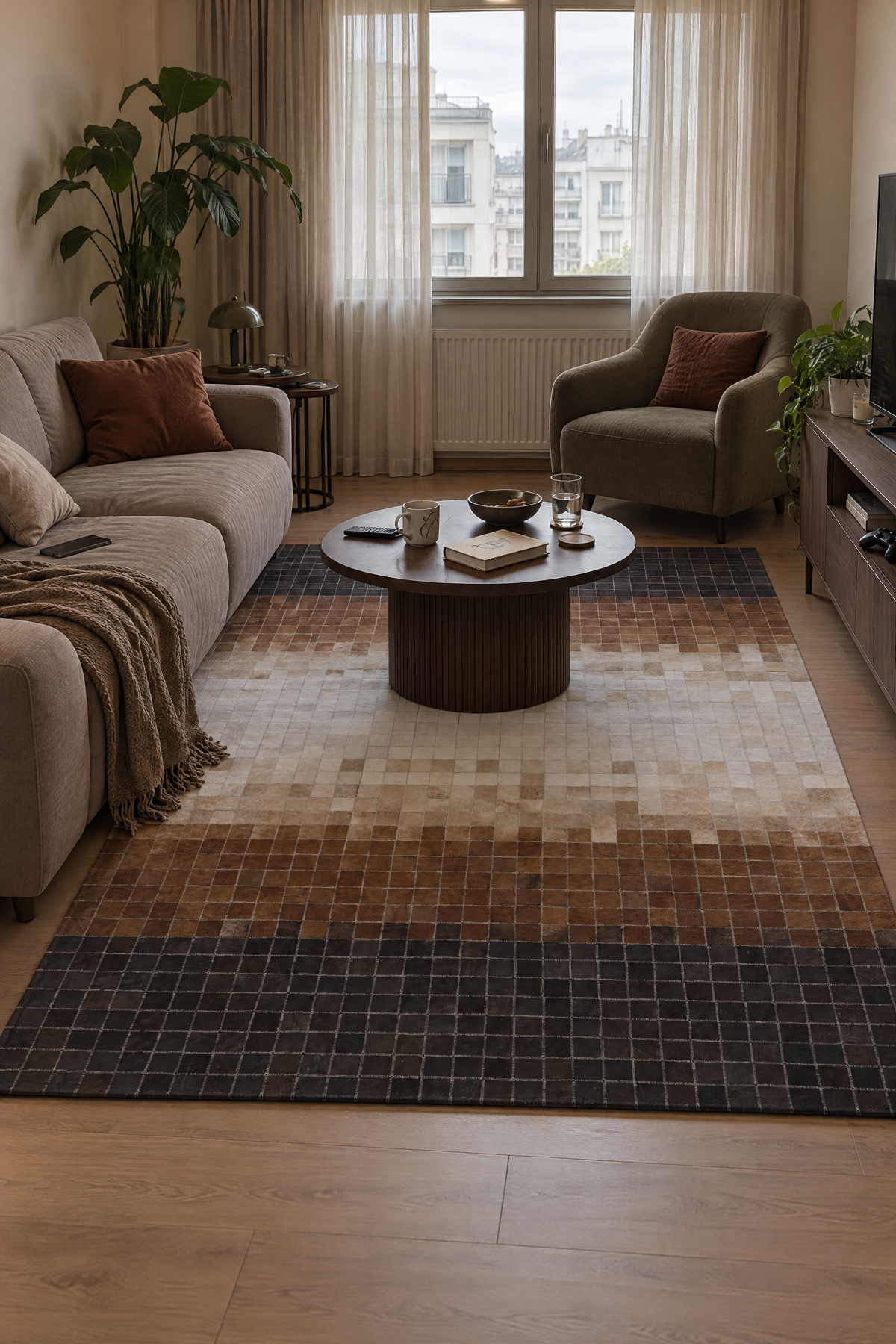 Naar Halı Tay Deri Patchwork El Yapımı Dekoratif Halı 165x242