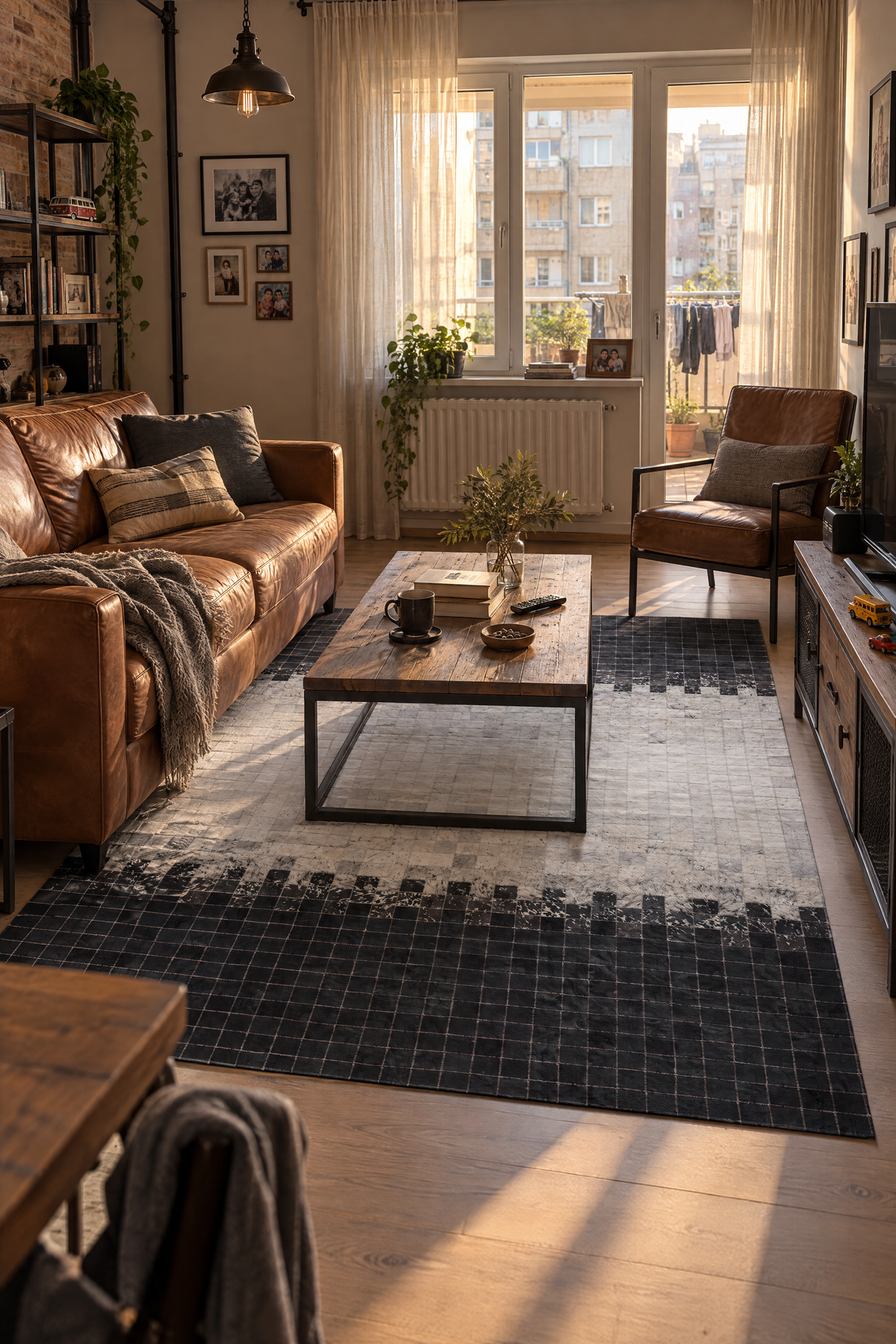 Naar Halı Tay Deri Patchwork El Yapımı Dekoratif Halı 173x242