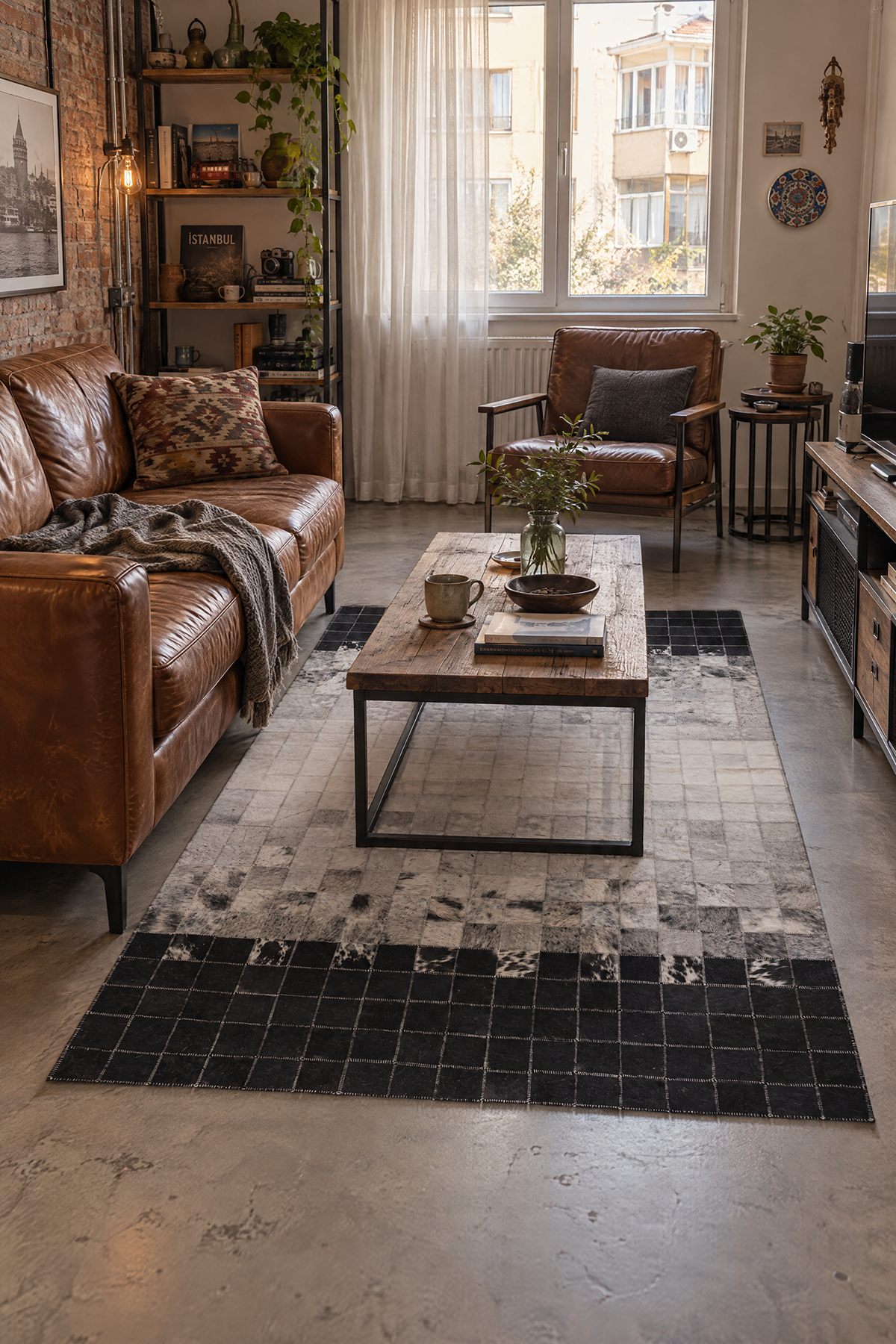 Naar Halı Tay Deri Patchwork El Yapımı Dekoratif Halı 91x149
