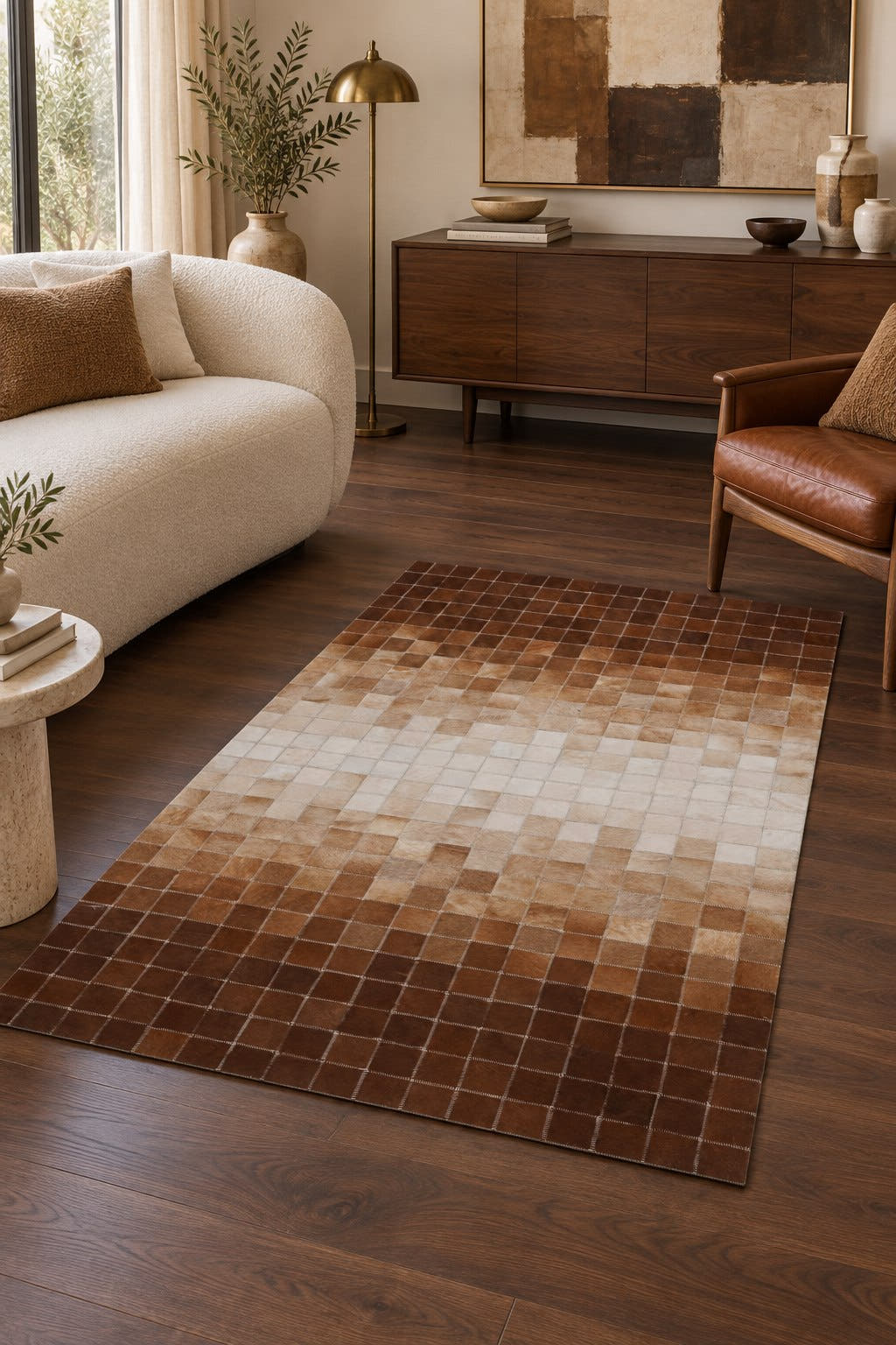 Naar Halı Tay Deri Patchwork El Yapımı Dekoratif Halı — ortam görünümü