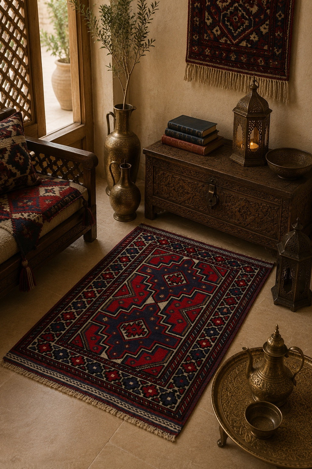 Afgan Berceste El Dokuma Yün Halı 79x119 - Afgan el dokuma hali mockup