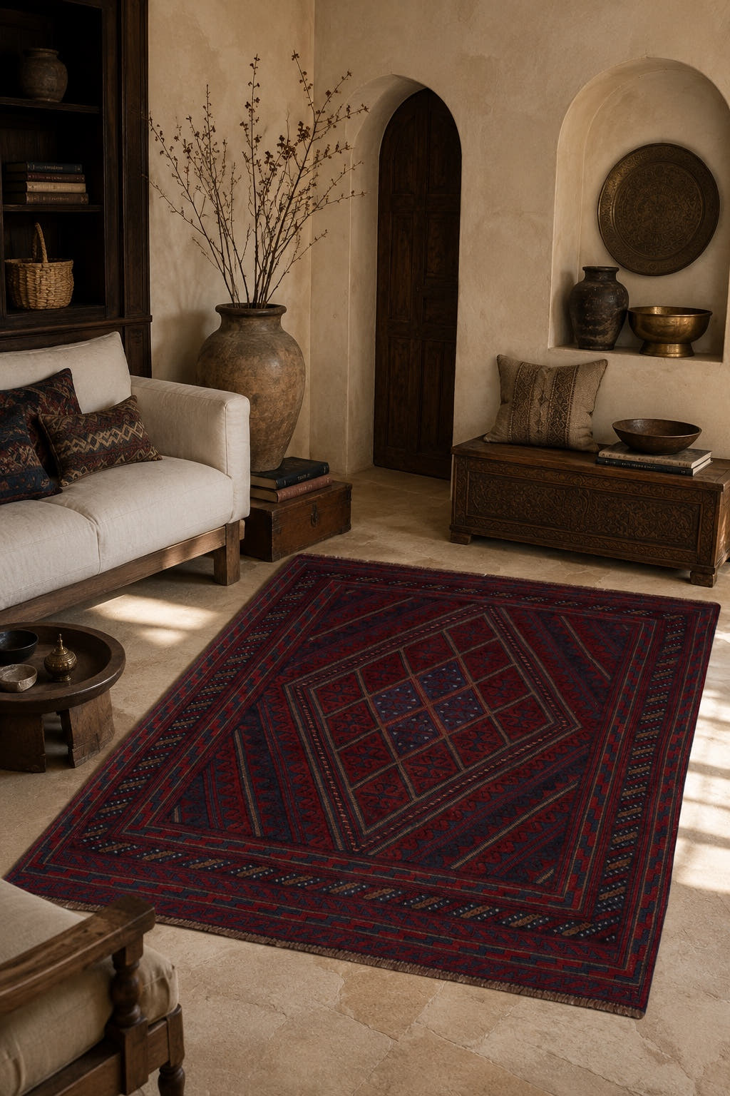 Afgan Berceste El Dokuma Yün Halı 131x124 - Afgan el dokuma hali mockup