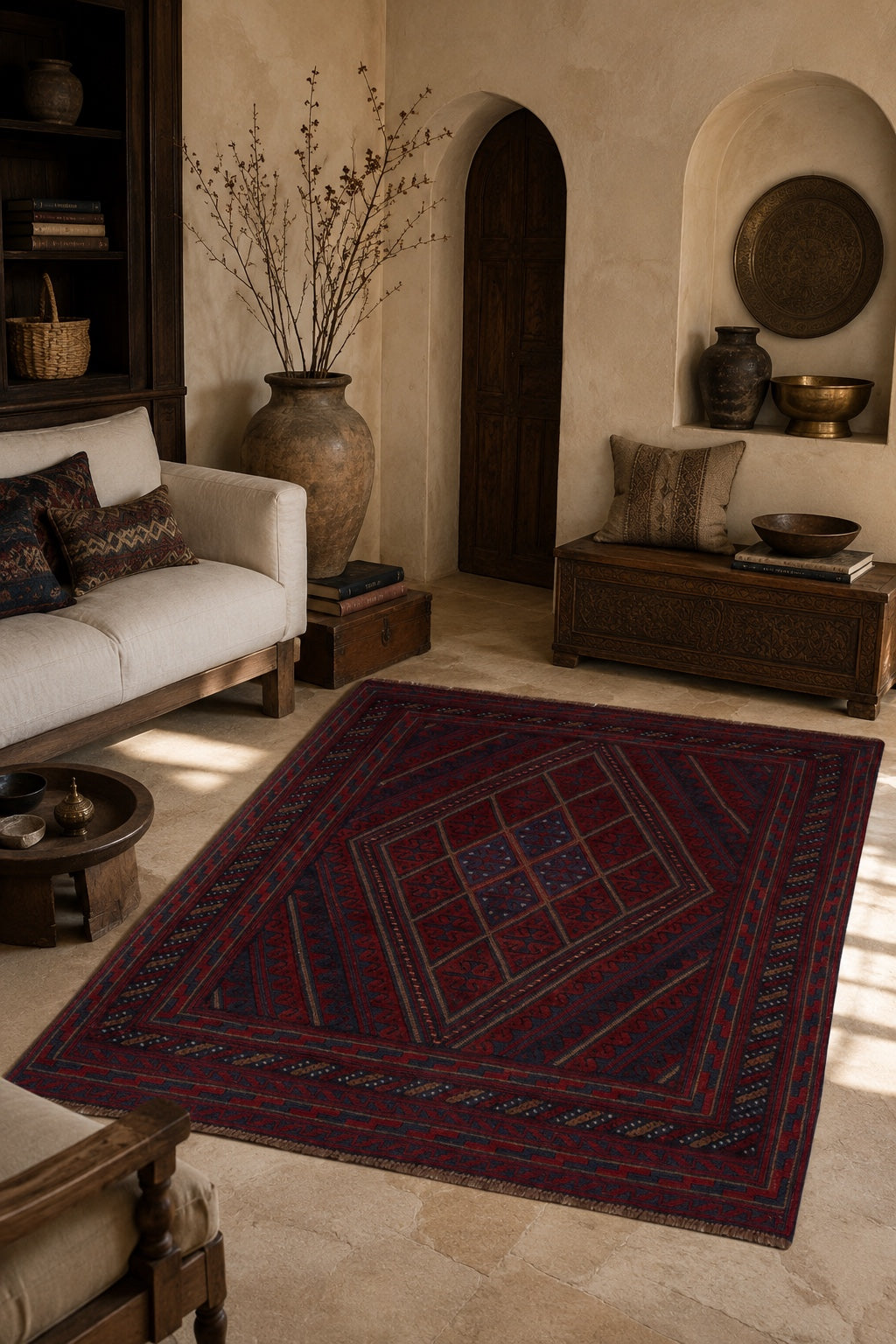 Afgan Berceste El Dokuma Yün Halı 131x124 - Afgan el dokuma hali mockup