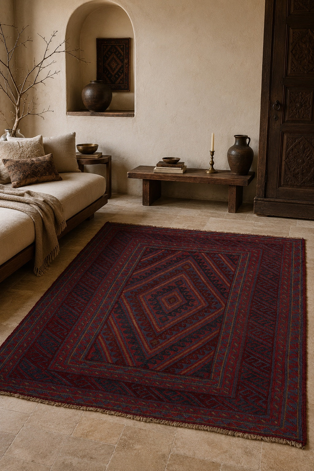 Afgan Berceste El Dokuma Yün Halı 119x133 - Afgan el dokuma hali mockup