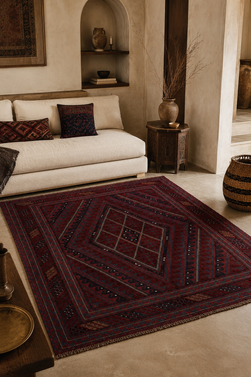 Afgan Berceste El Dokuma Yün Halı 134x125 - Afgan el dokuma hali mockup