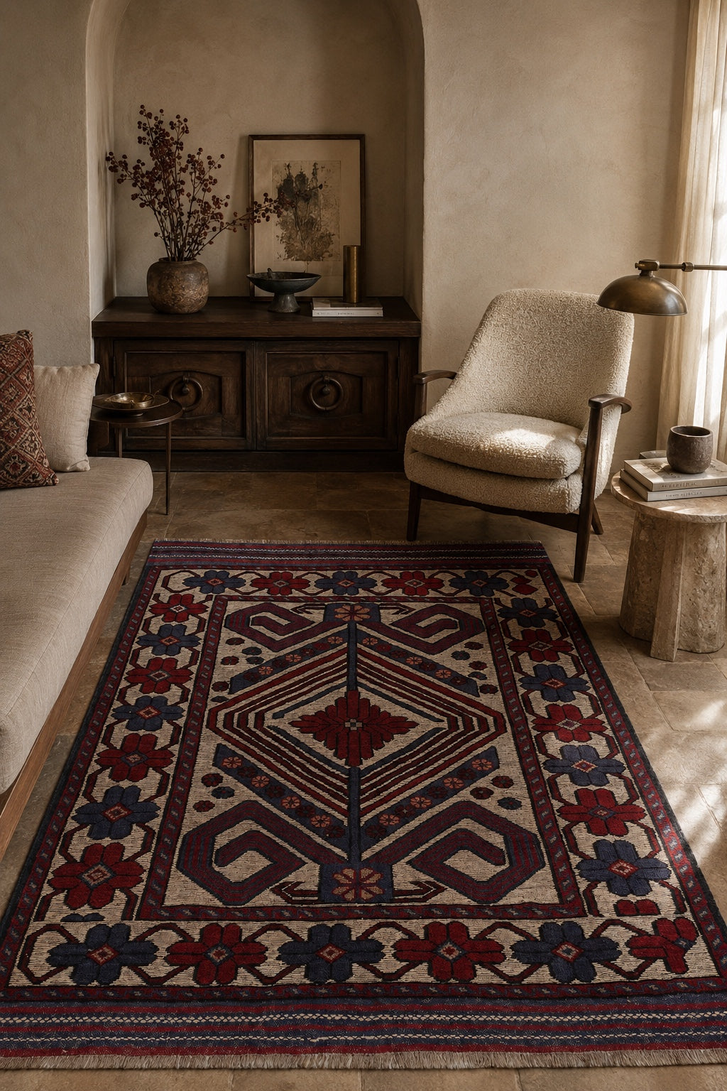 Afgan Berceste El Dokuma Yün Kilim 132x180 - Afgan el dokuma hali mockup
