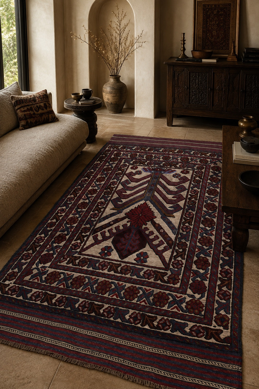 Afgan Berceste El Dokuma Yün Halı 110x191 - Afgan el dokuma hali mockup