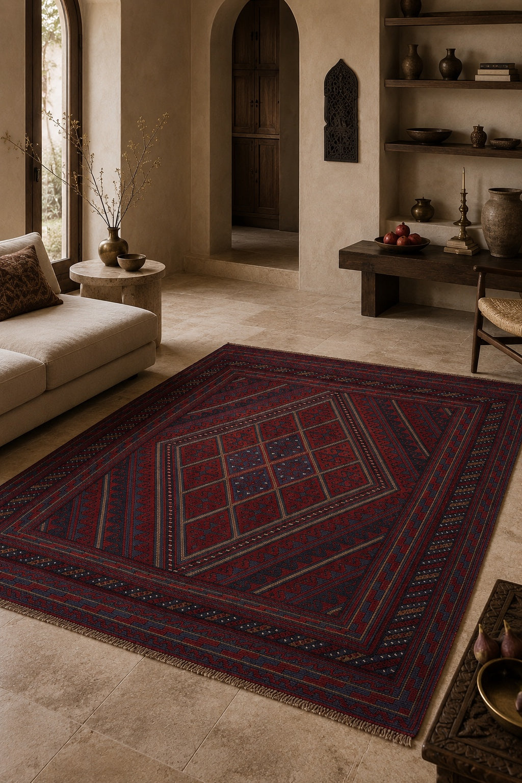 Afgan Berceste El Dokuma Yün Kilim 152x192 - Afgan el dokuma hali mockup