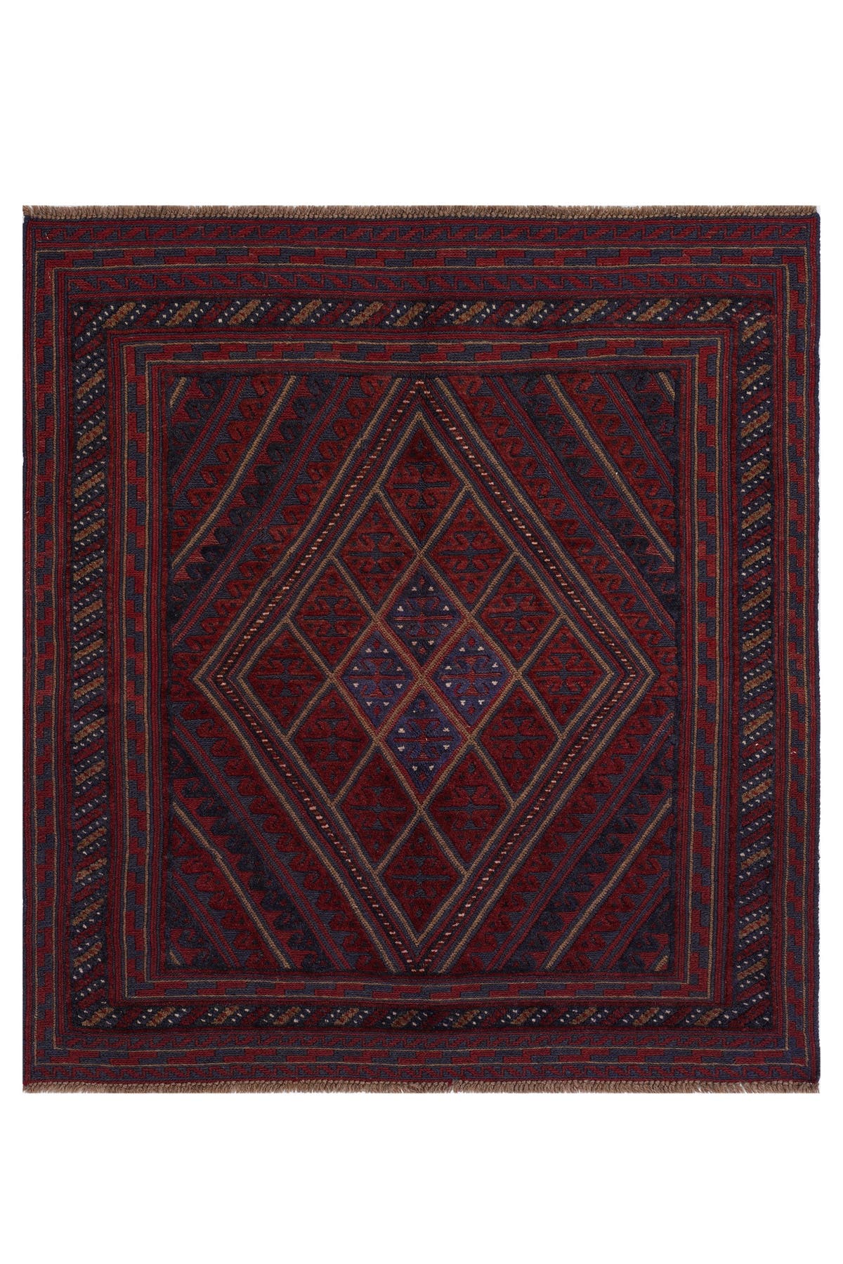 Afgan Berceste El Dokuma Yün Kilim 152x192 — üstten görünüm