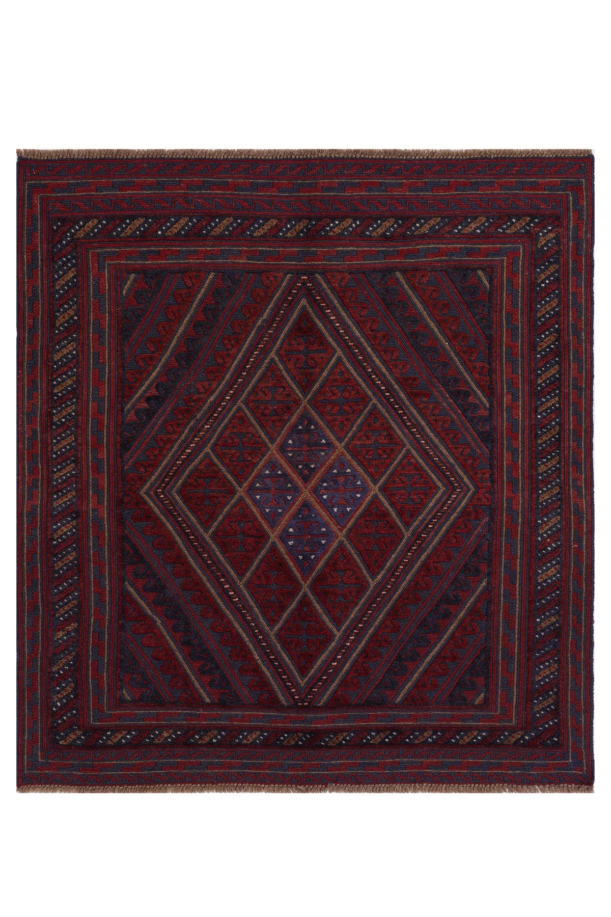 Afgan Berceste El Dokuma Yün Kilim 152x192 — üstten görünüm