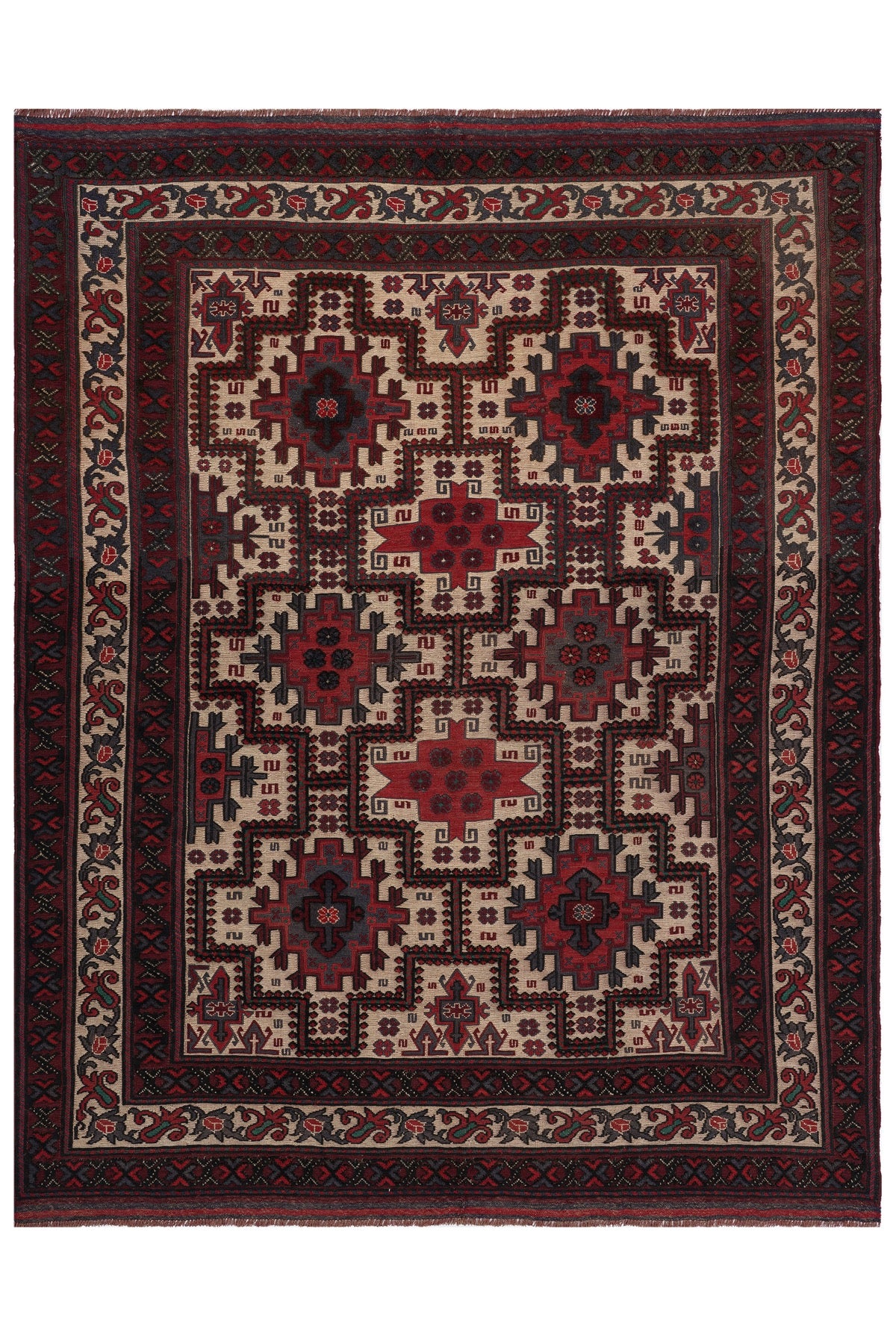 Afgan Berceste El Dokuma Yün Kilim 208x270 — üstten görünüm