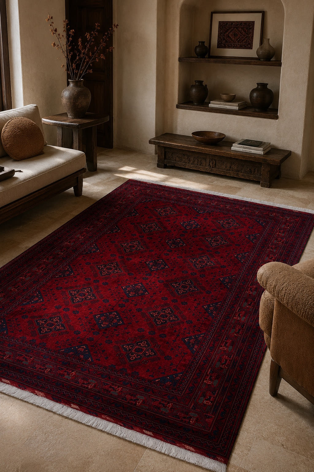 Afgan Bilcik El Dokuma Yün Halı 126x193 - Afgan el dokuma hali mockup