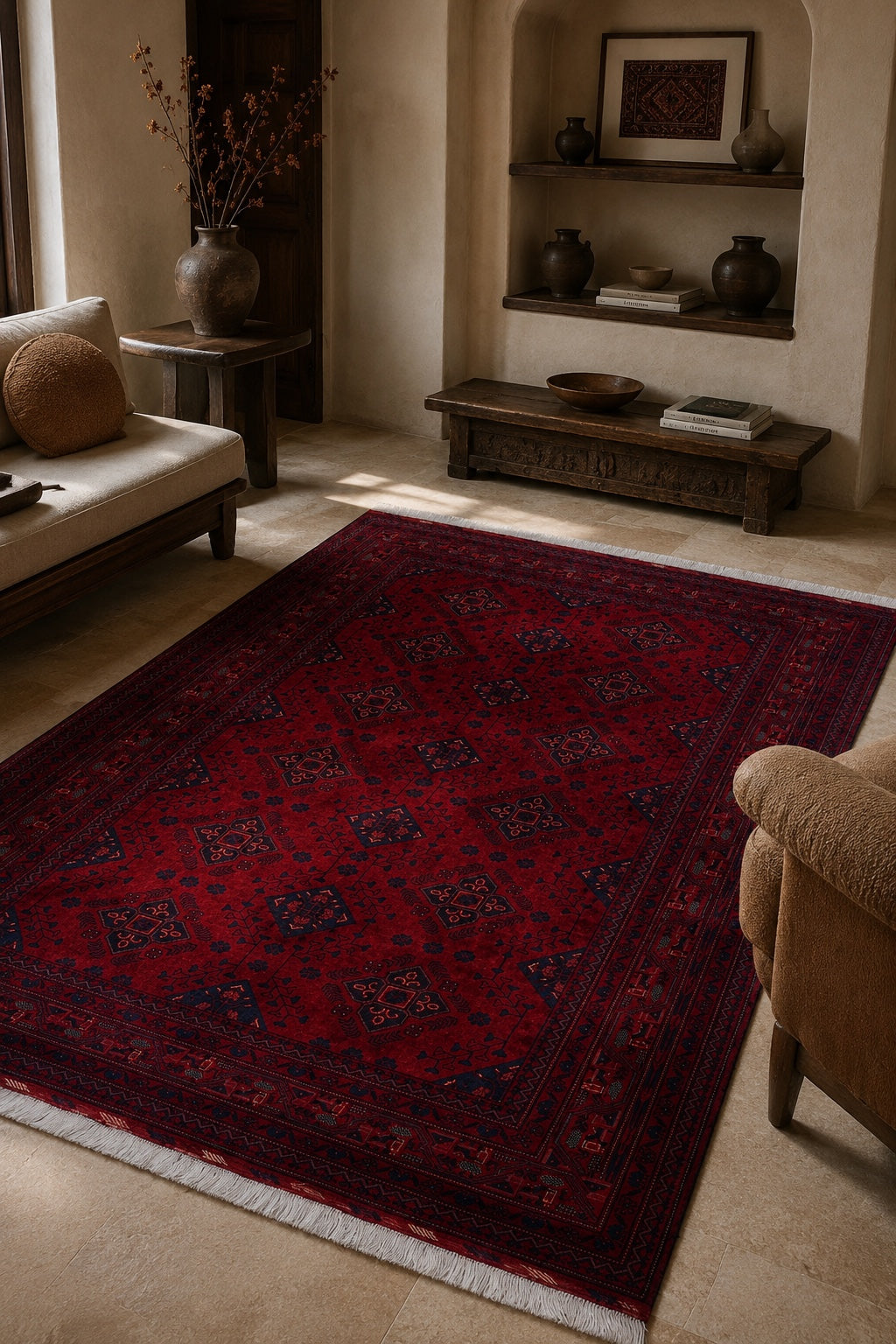 Afgan Bilcik El Dokuma Yün Halı 126x193 - Afgan el dokuma hali mockup
