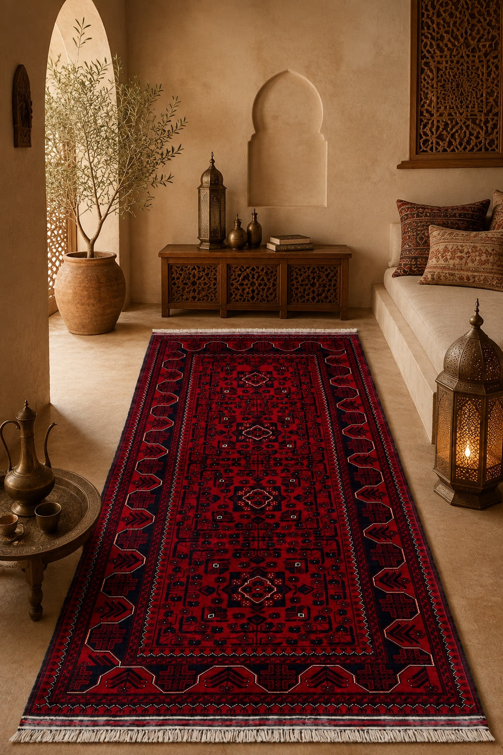 Afgan Khamyab El Dokuma Yün Halı 85x193 - Afgan el dokuma hali mockup