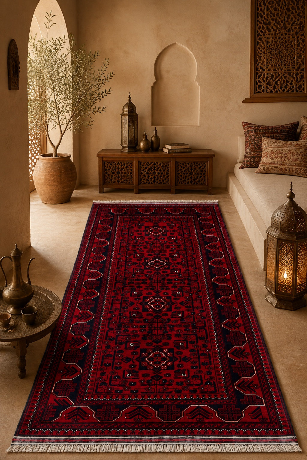 Afgan Khamyab El Dokuma Yün Halı 85x193 - Afgan el dokuma hali mockup
