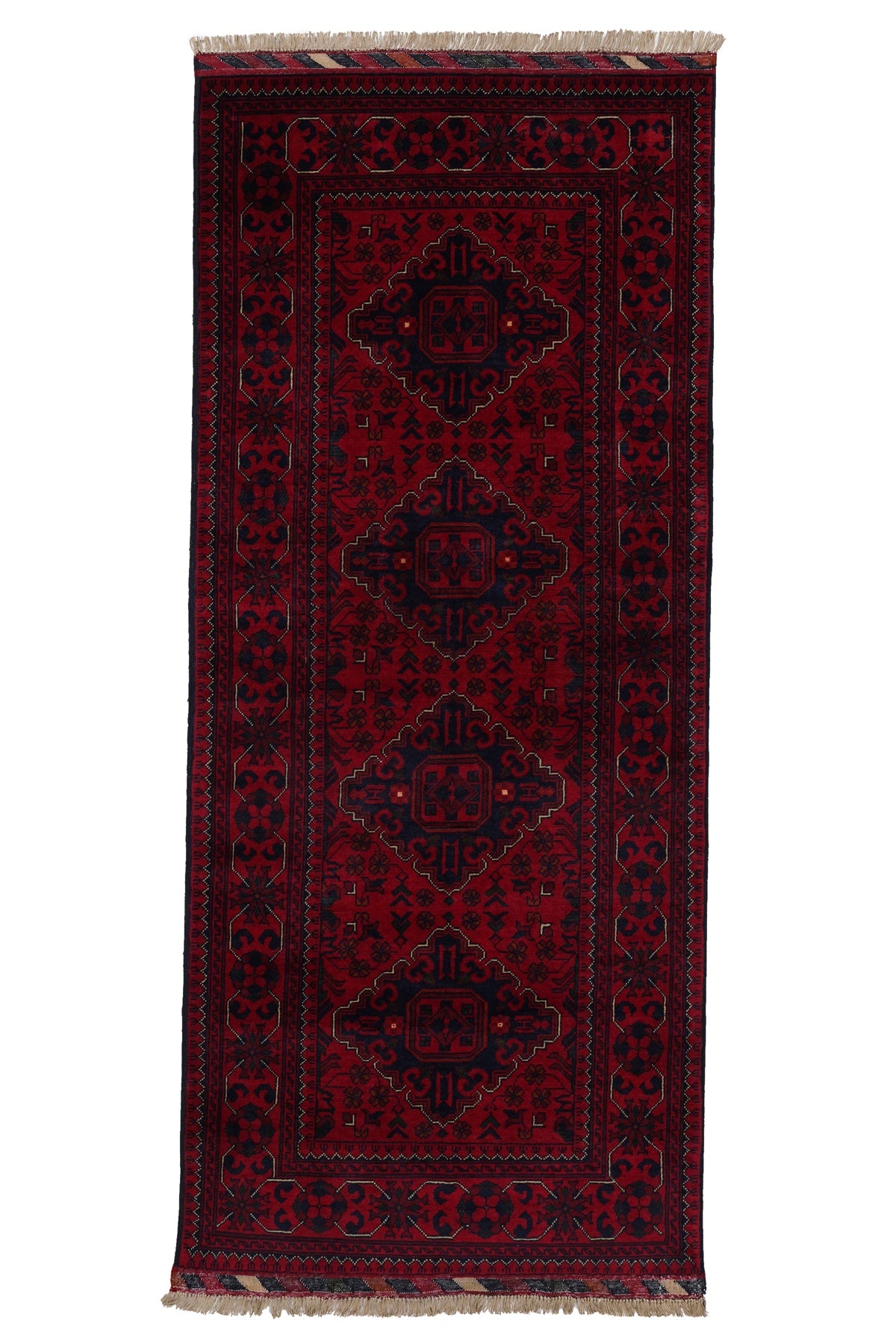 Afgan Khamyab El Dokuma Yün Halı 84x197 — üstten görünüm