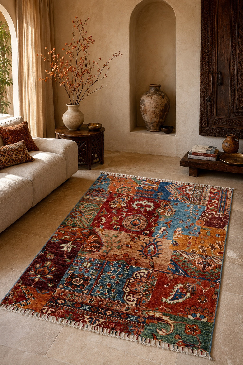 SHB Afgan Orjin El Dokuma Yün Halı 98x129 - Afgan el dokuma hali mockup