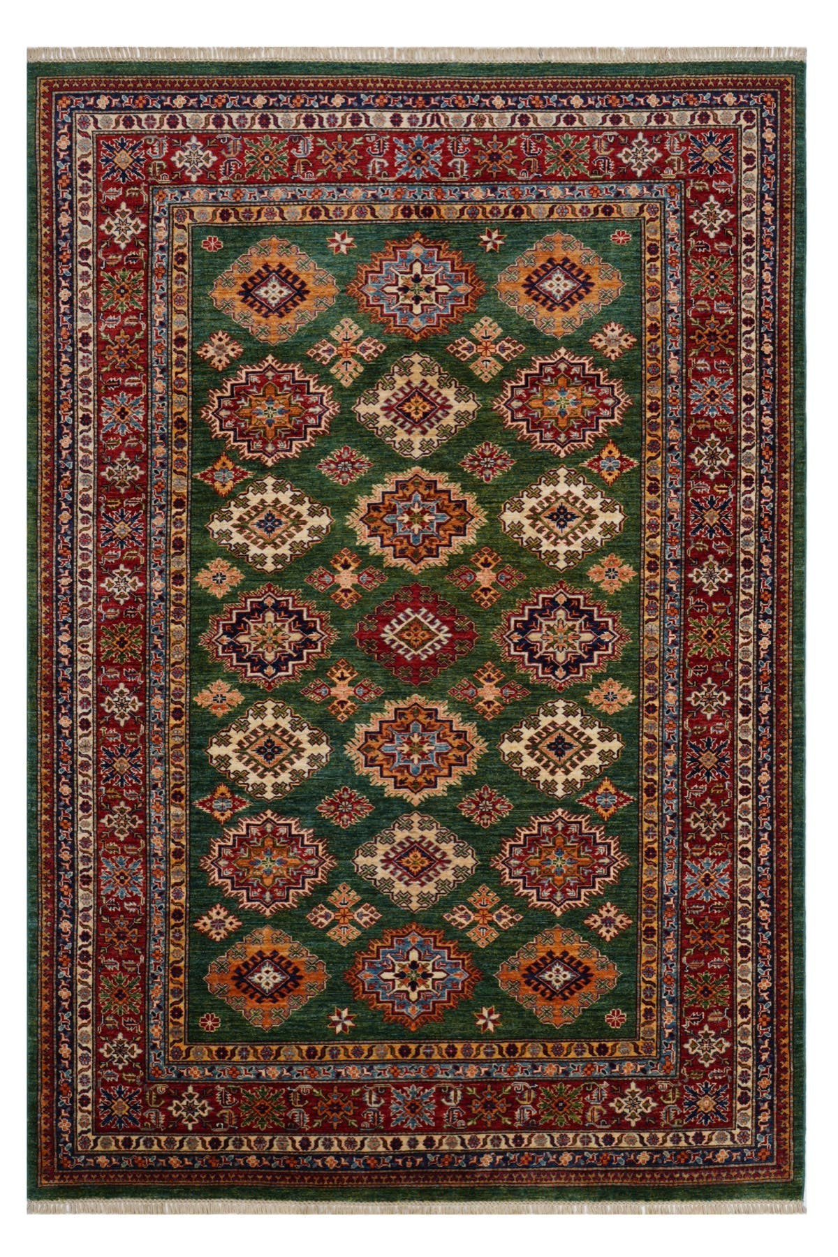 Afgan Şirvan El Dokuma Yün Halı 199x293 — üstten görünüm