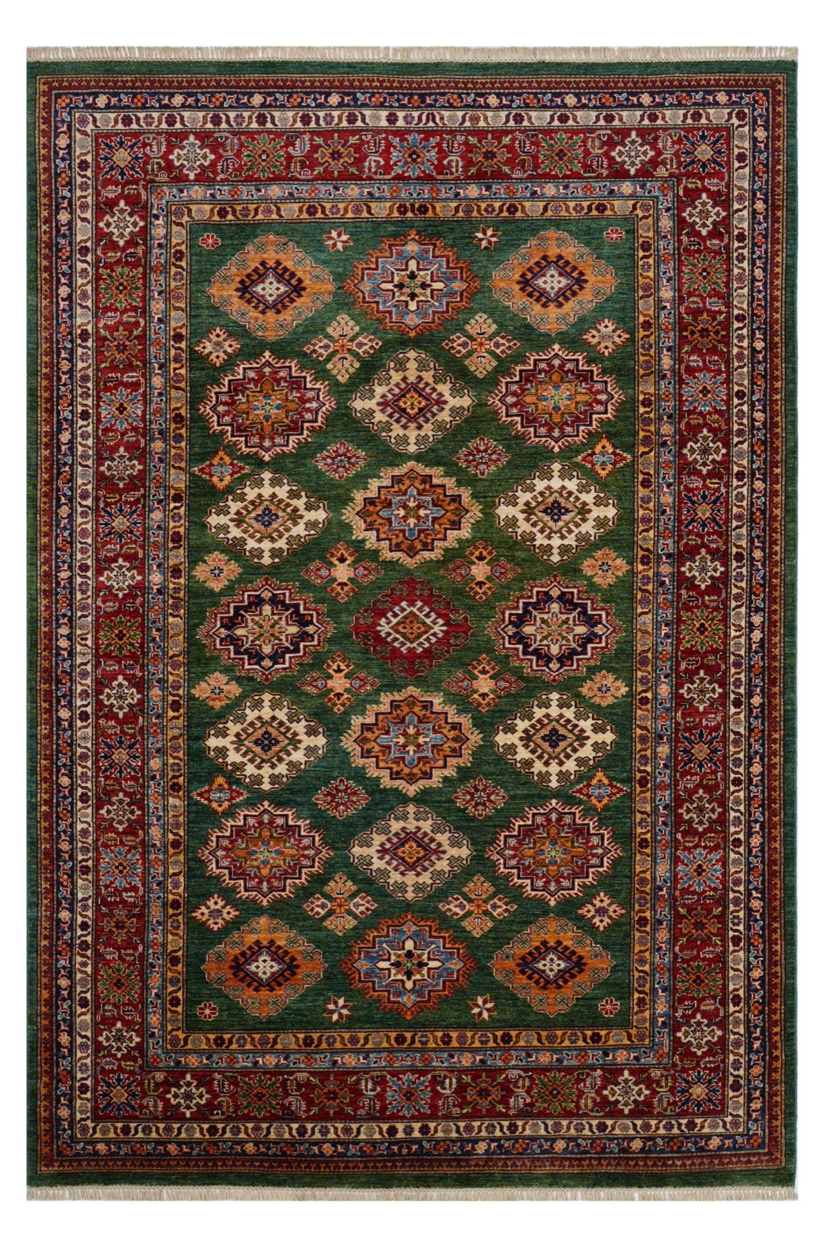 Afgan Şirvan El Dokuma Yün Halı 199x293 — üstten görünüm