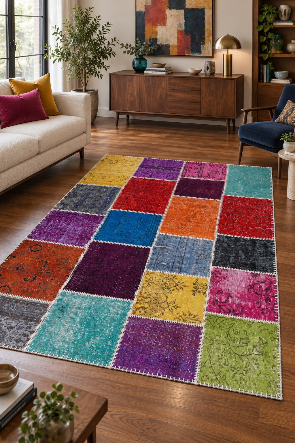 Naar Halı Patchwork El Yapımı Dekoratif Halı — ortam görünümü