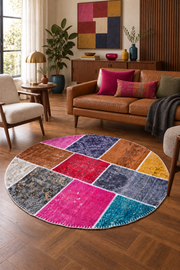 Naar Halı Patchwork El Yapımı Daire Halı 150x150