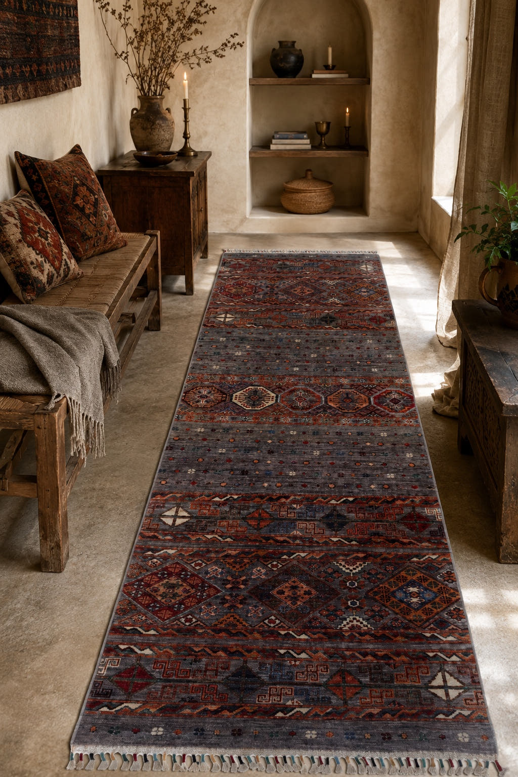 RHMN Afgan Orjin El Dokuma Yün Halı 84x247 - Afgan el dokuma hali mockup