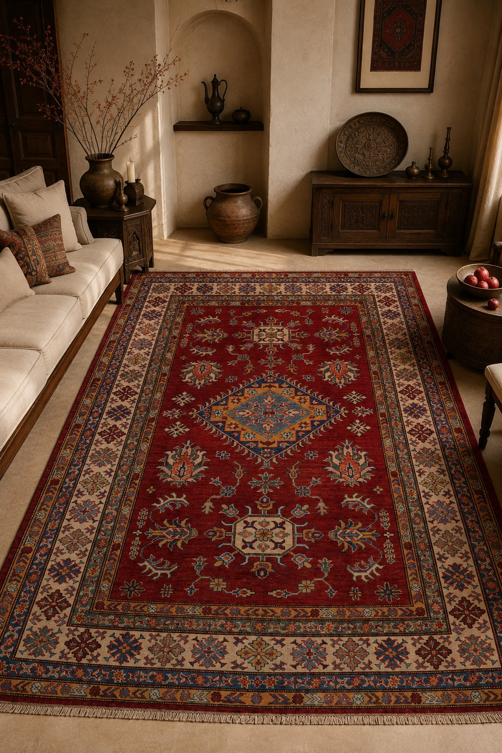 Afgan Şirvan El Dokuma Yün Halı 152x213 - Afgan el dokuma hali mockup