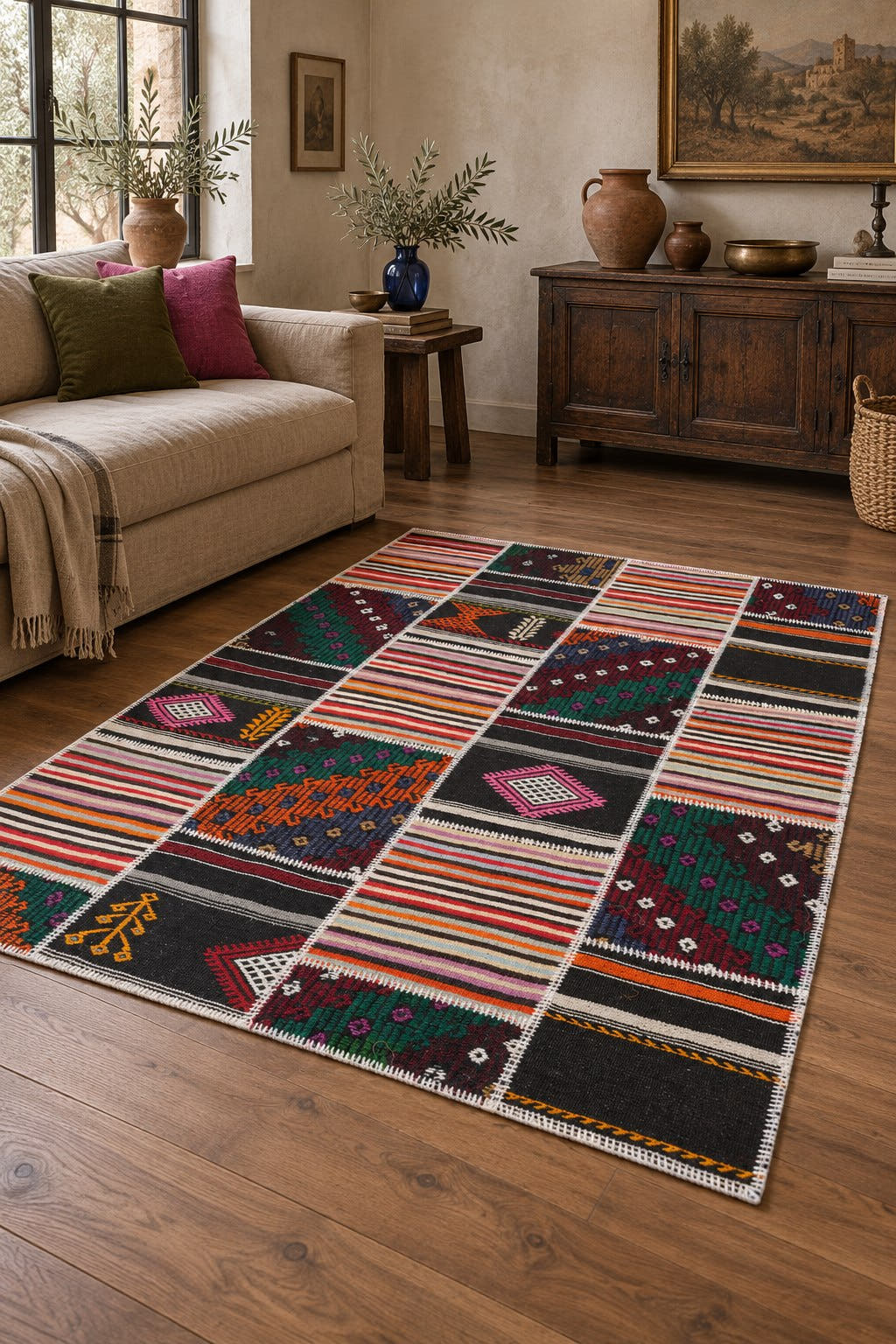 Naar Halı Patchwork El Yapımı Dekoratif Halı — ortam görünümü