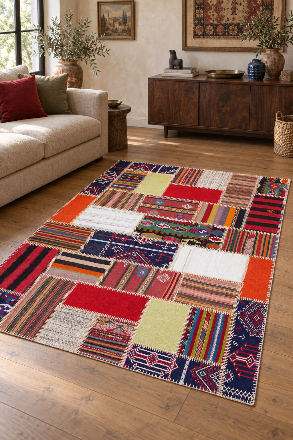 Naar Halı Patchwork El Yapımı Dekoratif Halı — ortam görünümü
