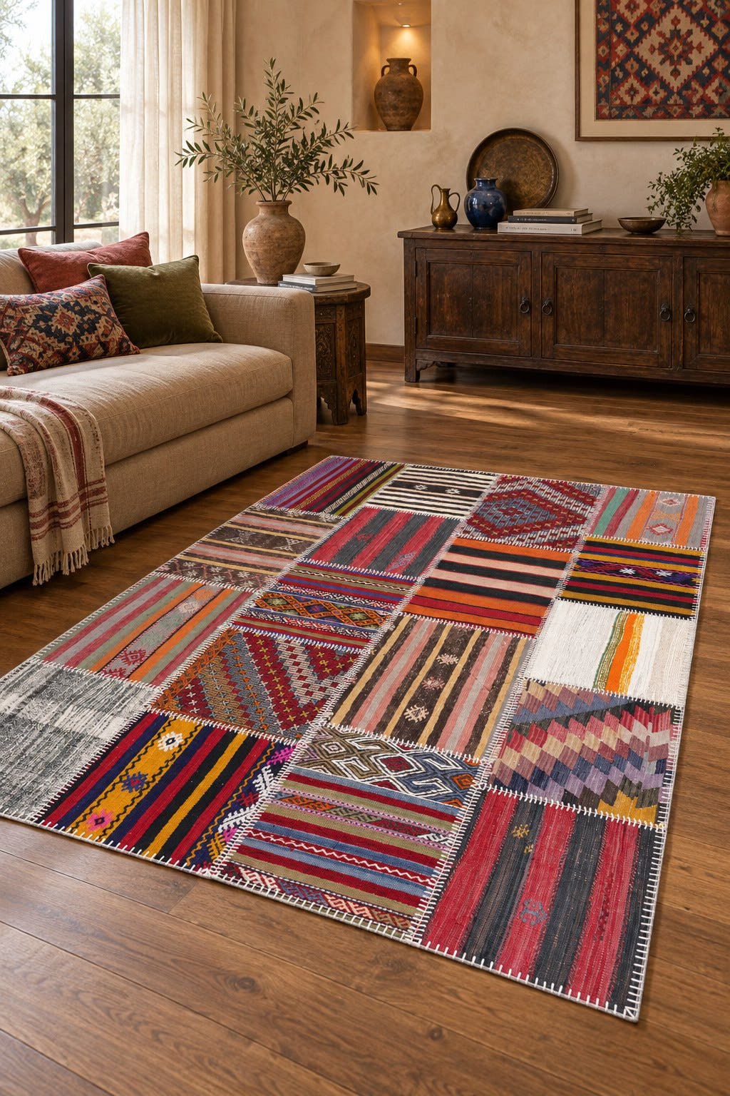 Naar Halı Patchwork El Yapımı Dekoratif Halı — ortam görünümü