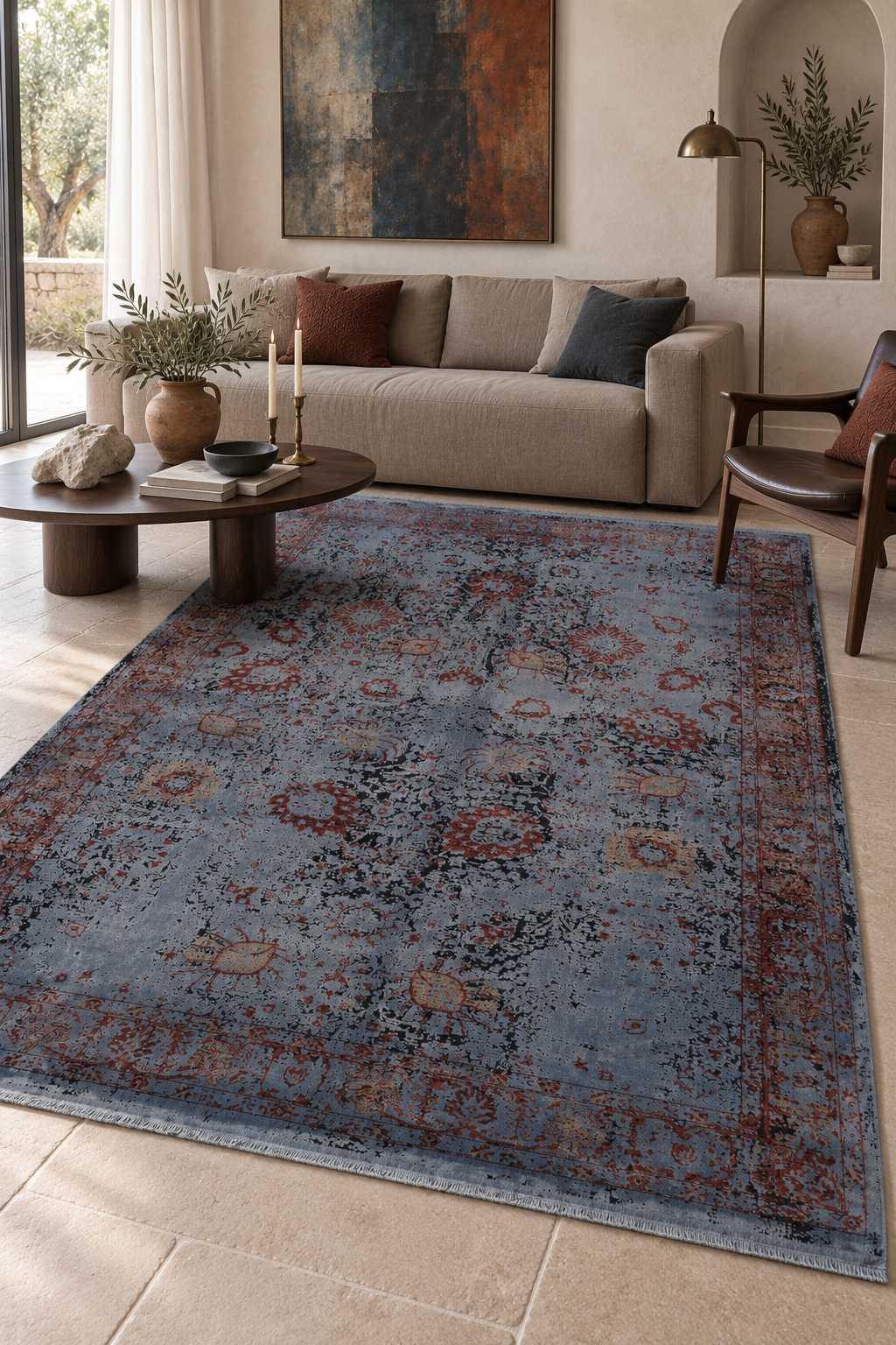 Naar Gloria 6489A Bambu Halı - Mavi