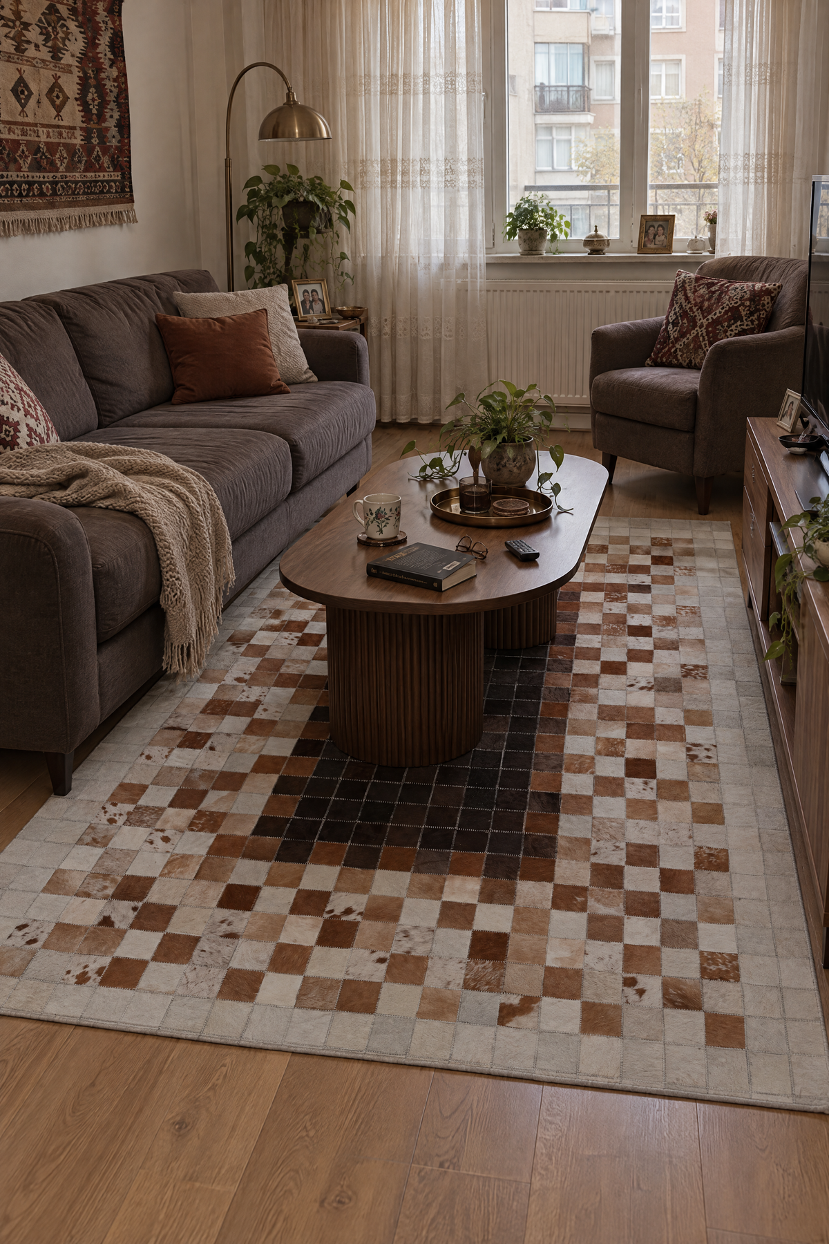 Naar Halı Tay Deri Patchwork El Yapımı Dekoratif Halı 123x180