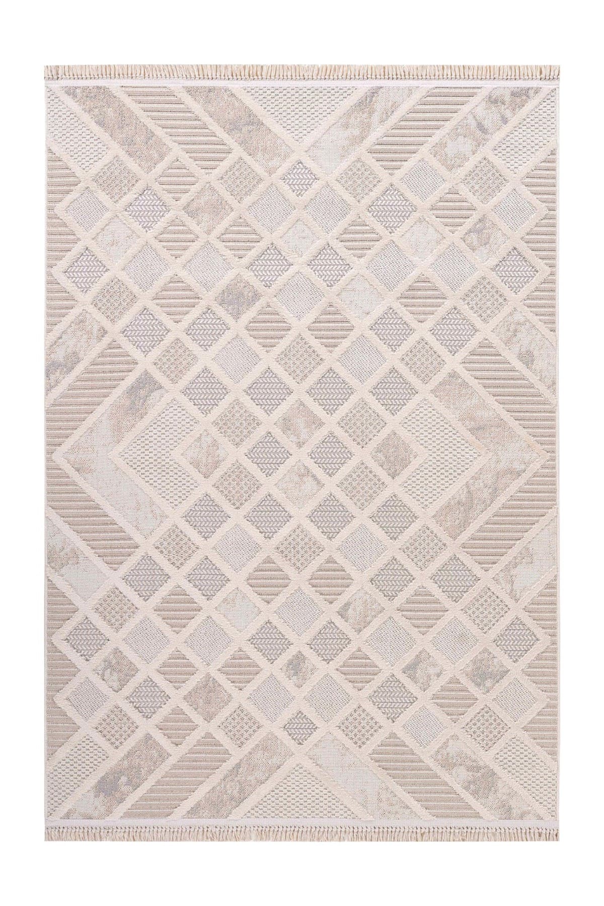 Bonn 8802 Krem Geometrik Modern Mutfak Halısı Kesme Halı — detay 1